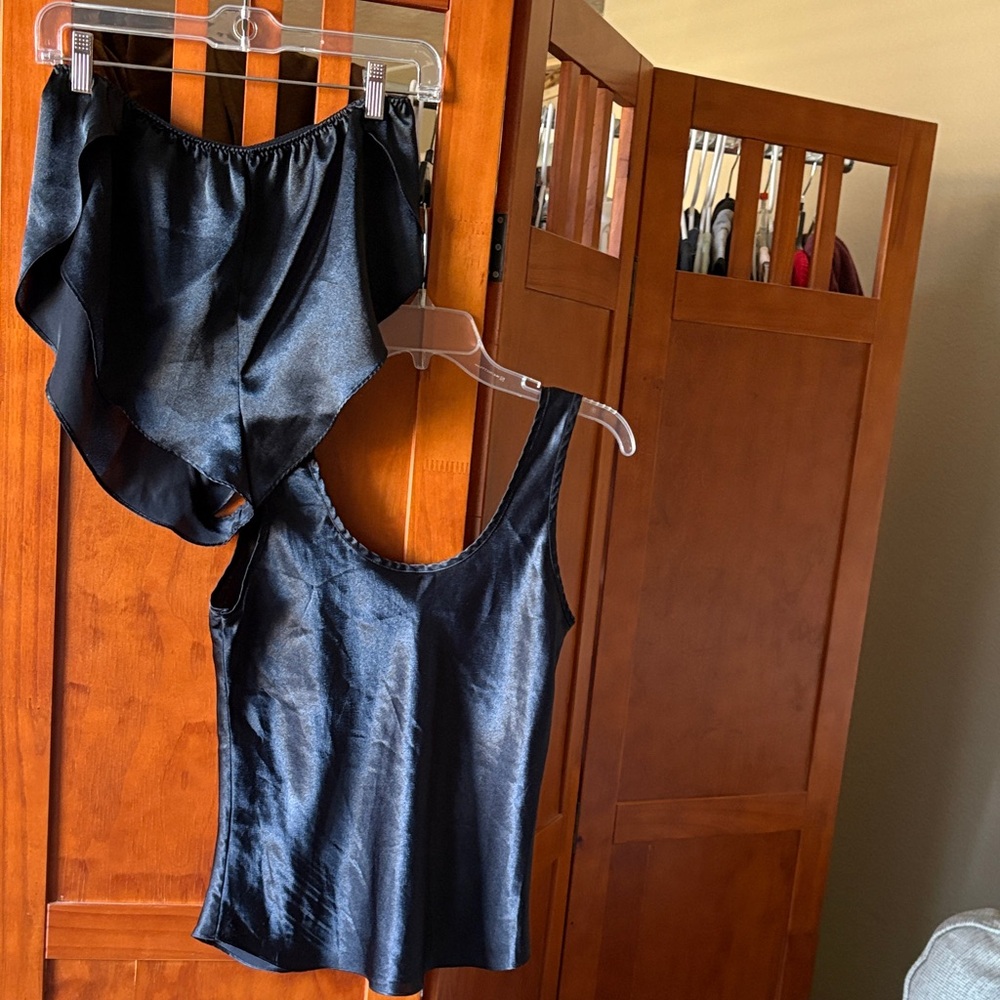 Axiom Black Satin Tank and Shorts Set